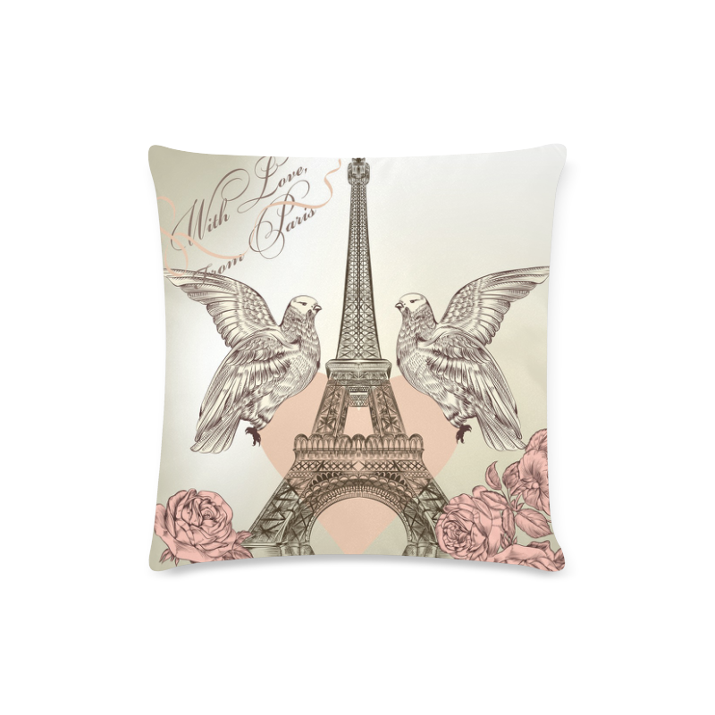 Beautiful Valentine card with detailed vector Eiff Custom Zippered Pillow Case 16"x16" (one side)