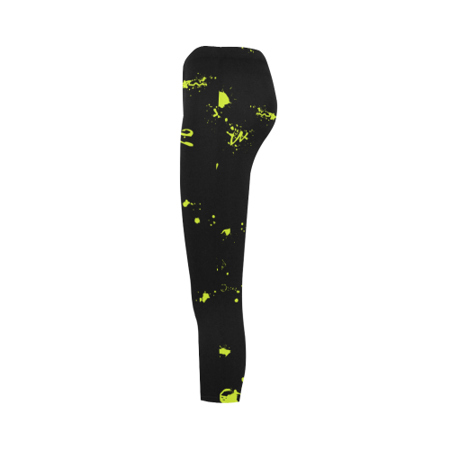 Paint splatters green black VAS2 Capri Legging (Model L02)