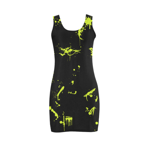 Paint splatters apple green black VAS2 Medea Vest Dress (Model D06)