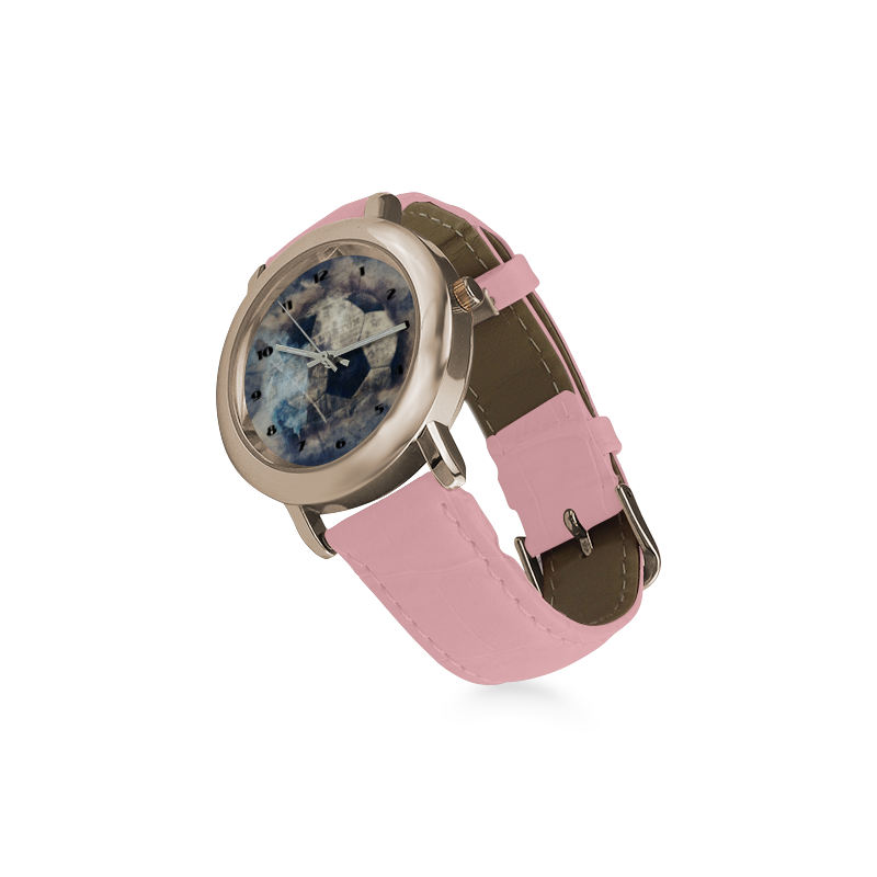 Abstract Blue Grunge Soccer Women's Rose Gold Leather Strap Watch(Model 201)