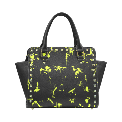 Paint splatters green black VAS2 Rivet Shoulder Handbag (Model 1645)