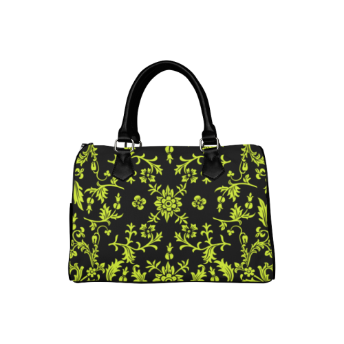 Floral pattern lime black VAS2 Boston Handbag (Model 1621)