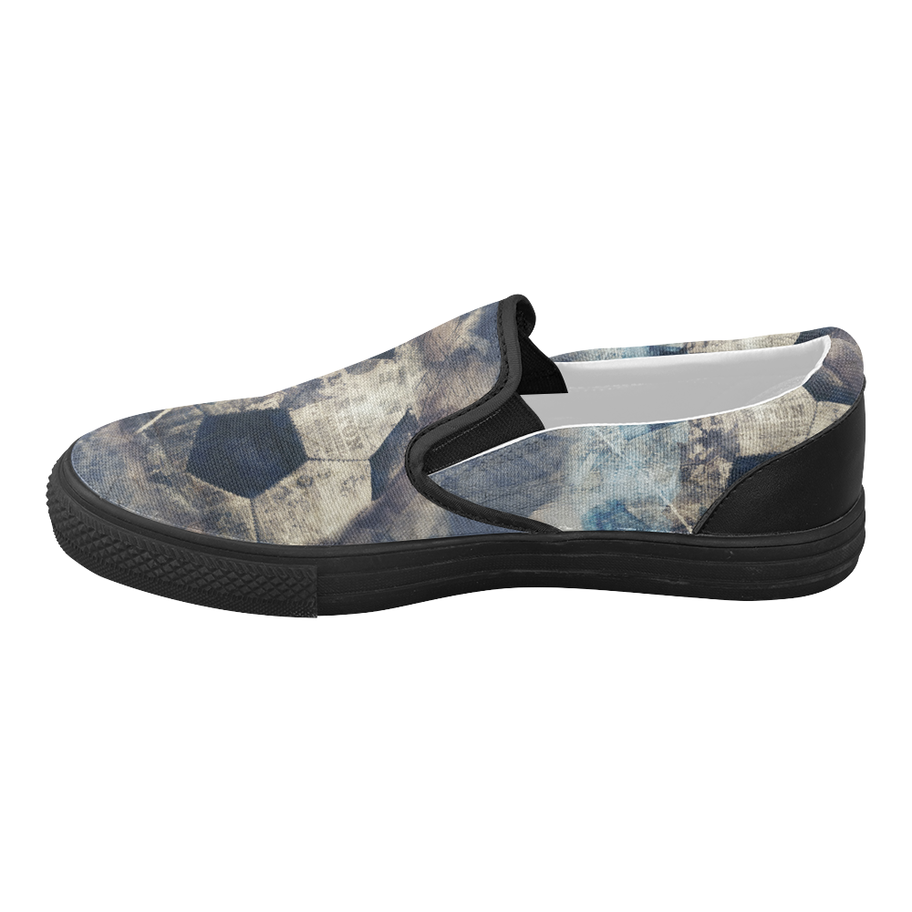 Abstract Blue Grunge Soccer Women's Slip-on Canvas Shoes (Model 019)
