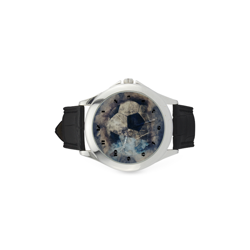 Abstract Blue Grunge Soccer Women's Classic Leather Strap Watch(Model 203)