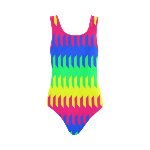 modern chevron pattern 9 Vest One Piece Swimsuit (Model S04)