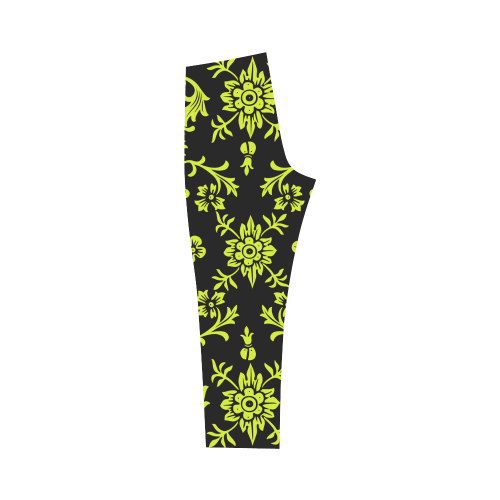 Floral pattern lime black VAS2 Capri Legging (Model L02)