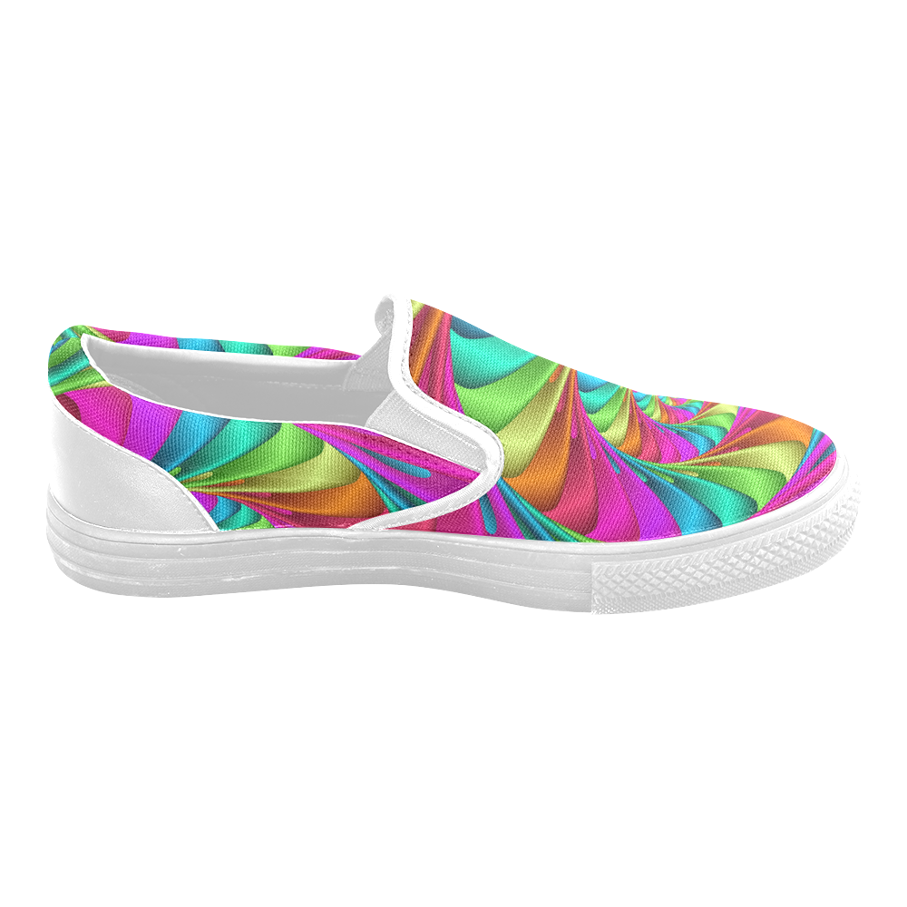 Psychedelic Rainbow Spiral Men's Unusual Slip-on Canvas Shoes (Model 019)