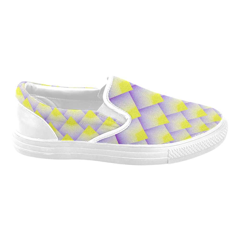 Geometric 3D Purple and Yellow Pyramids Men's Unusual Slip-on Canvas Shoes (Model 019)