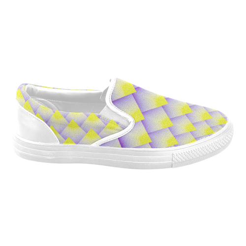 Geometric 3D Purple and Yellow Pyramids Men's Unusual Slip-on Canvas Shoes (Model 019)