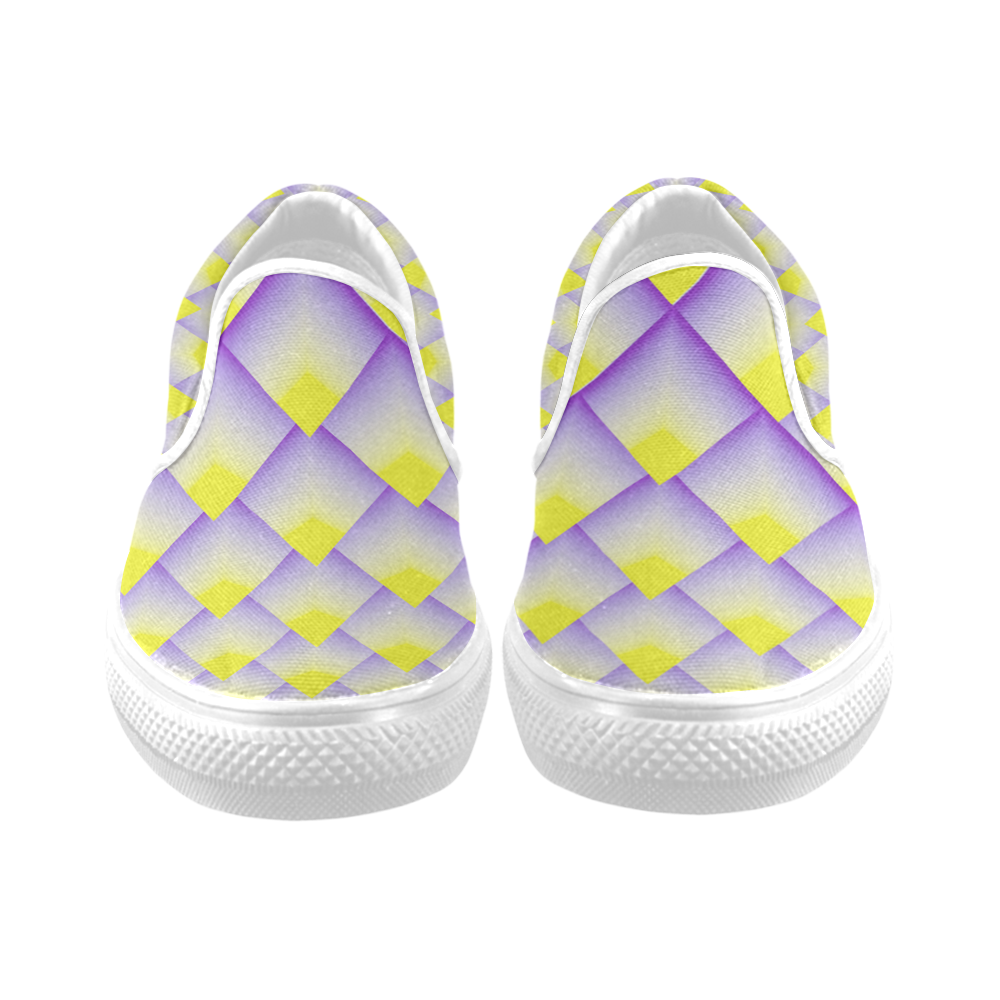 Geometric 3D Purple and Yellow Pyramids Women's Unusual Slip-on Canvas Shoes (Model 019)