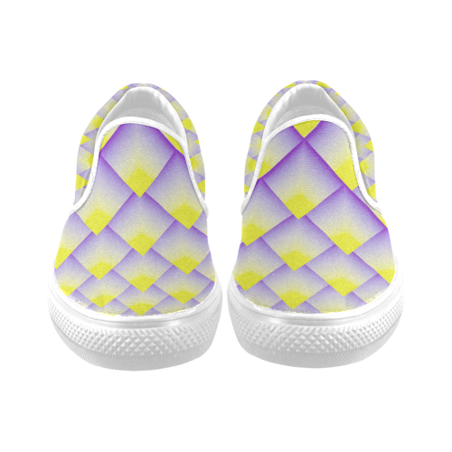 Geometric 3D Purple and Yellow Pyramids Women's Unusual Slip-on Canvas Shoes (Model 019)