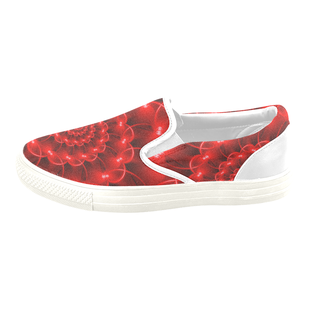 Digital Art Glossy Red Fractal Spiral Men's Unusual Slip-on Canvas Shoes (Model 019)