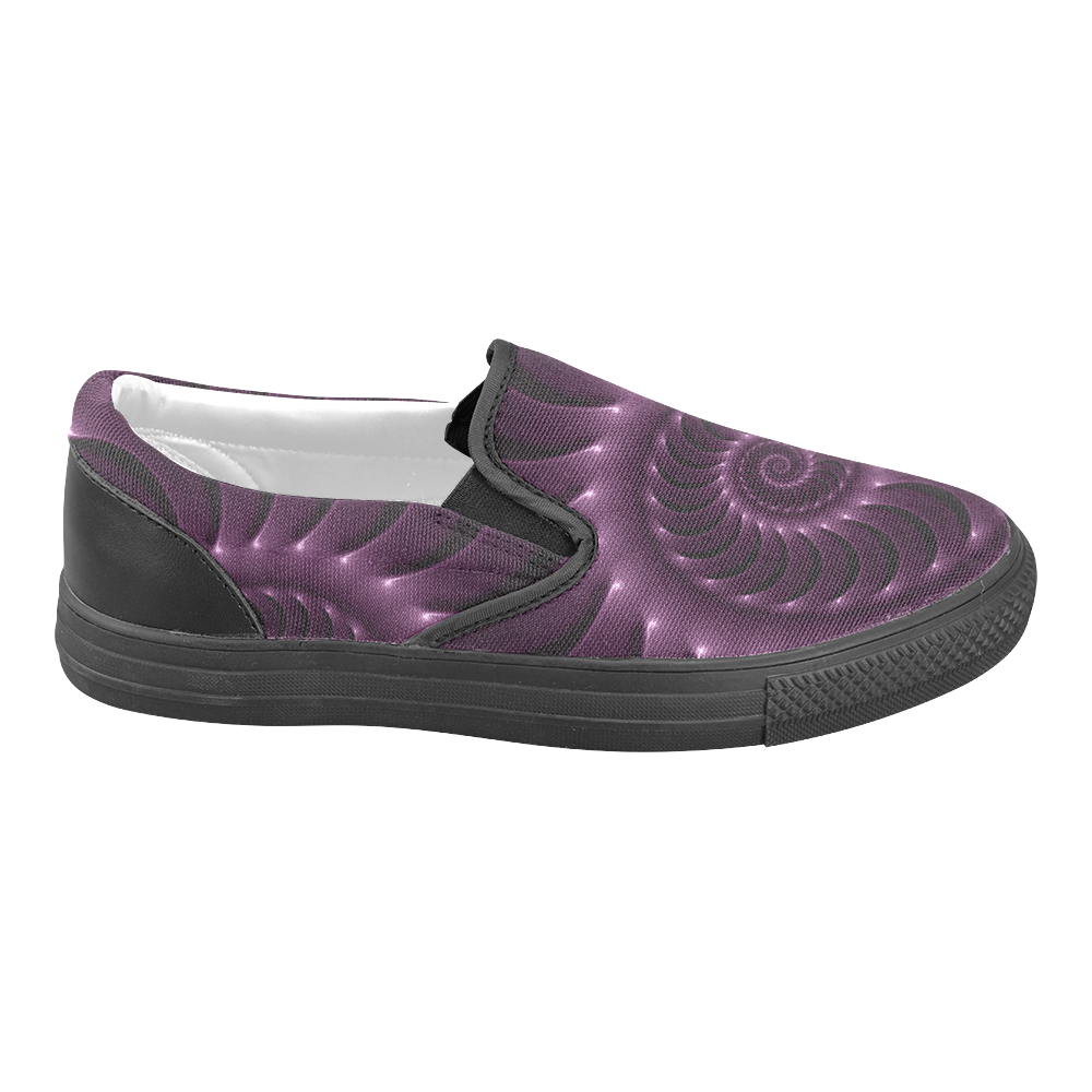 Digital Art Glossy Plum Purple Fractal Spiral Women's Unusual Slip-on Canvas Shoes (Model 019)