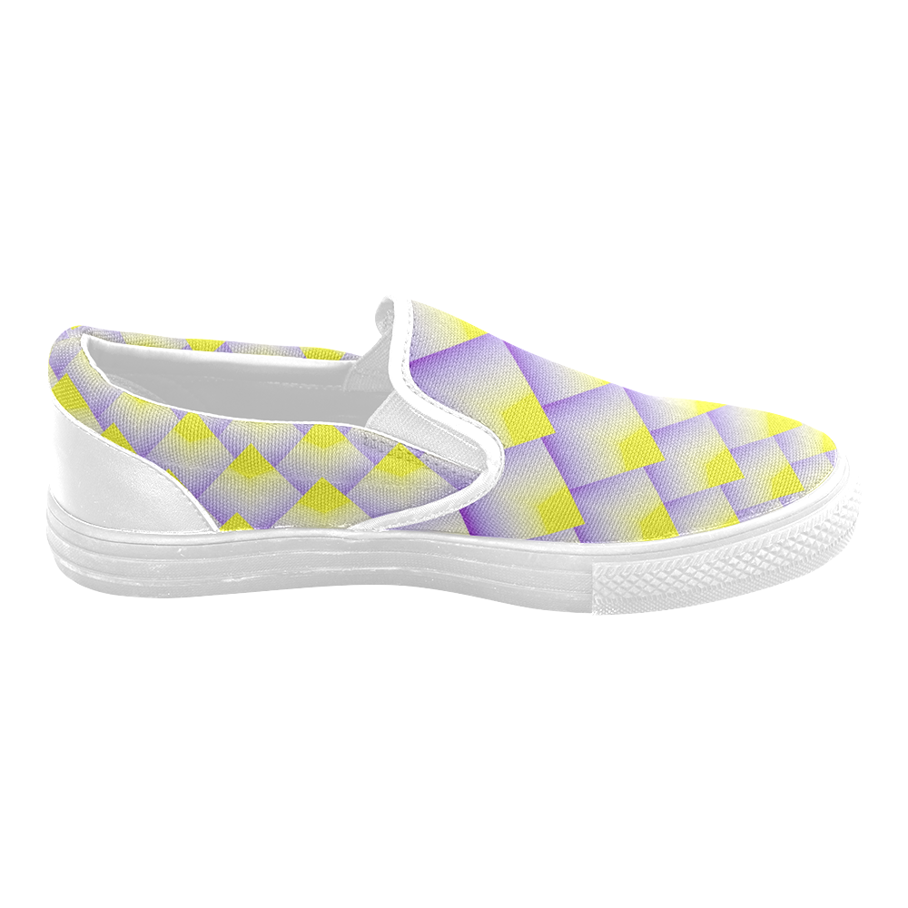 Geometric 3D Purple and Yellow Pyramids Men's Slip-on Canvas Shoes (Model 019)