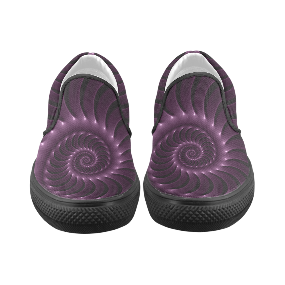 Digital Art Glossy Plum Purple Fractal Spiral Men's Unusual Slip-on Canvas Shoes (Model 019)