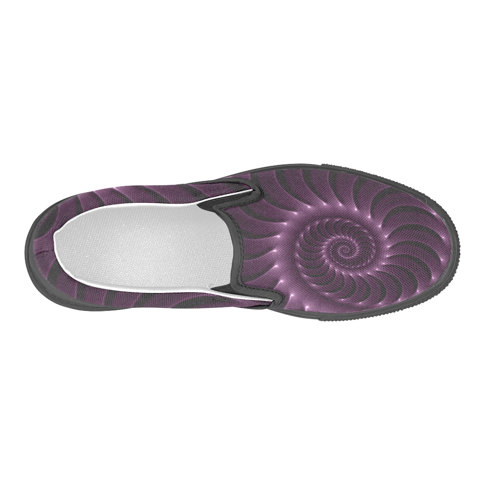 Digital Art Glossy Plum Purple Fractal Spiral Men's Slip-on Canvas Shoes (Model 019)