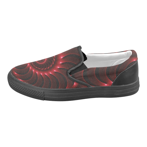 Digital Art Glossy Red Fractal Spiral Men's Unusual Slip-on Canvas Shoes (Model 019)