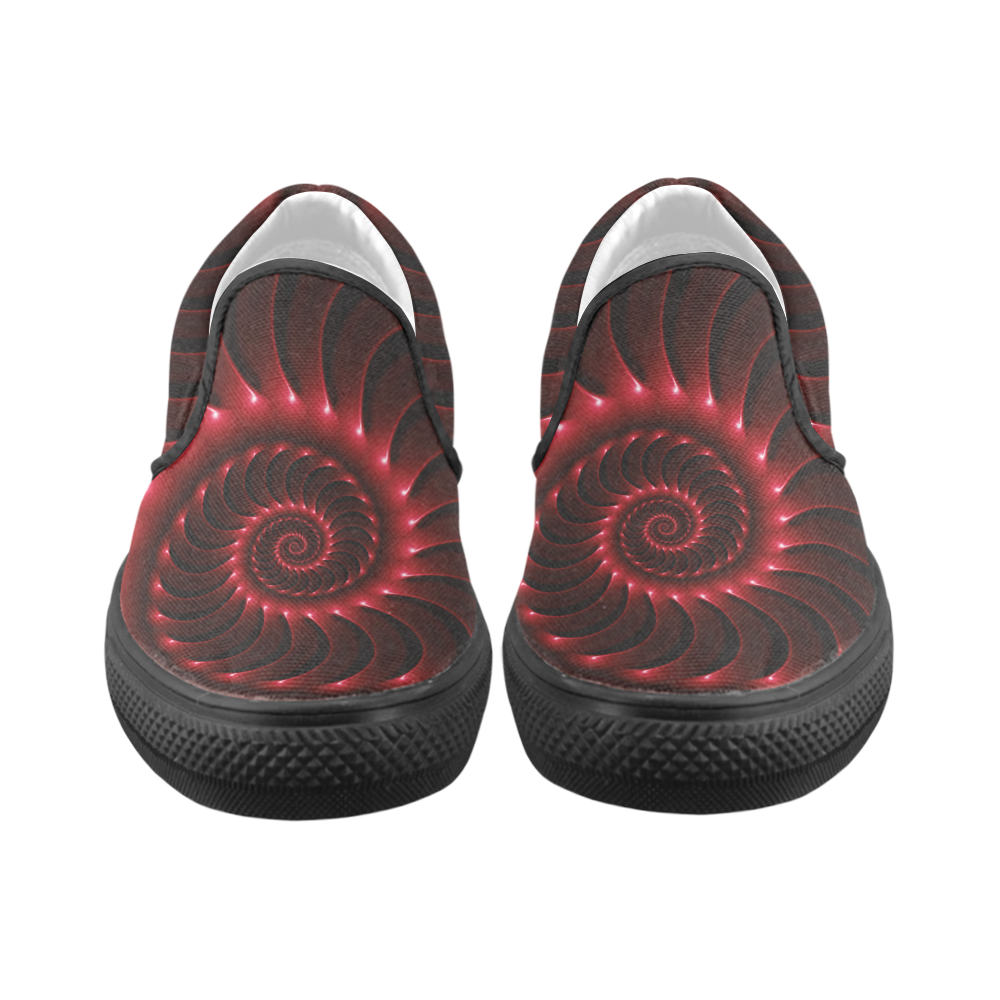 Digital Art Glossy Red Fractal Spiral Men's Unusual Slip-on Canvas Shoes (Model 019)