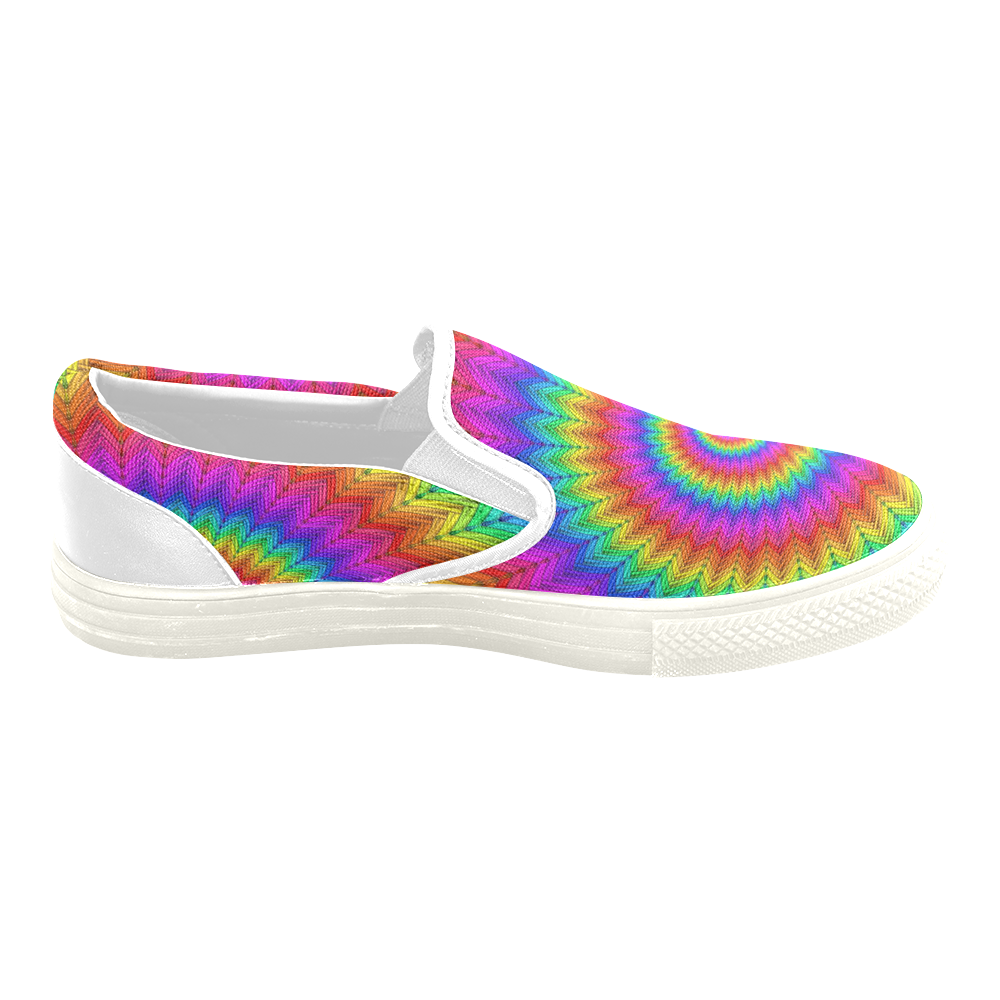 Psychedelic Rainbow Spiral Men's Slip-on Canvas Shoes (Model 019)