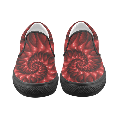 Digital Art Glossy Red Fractal Spiral Women's Unusual Slip-on Canvas Shoes (Model 019)