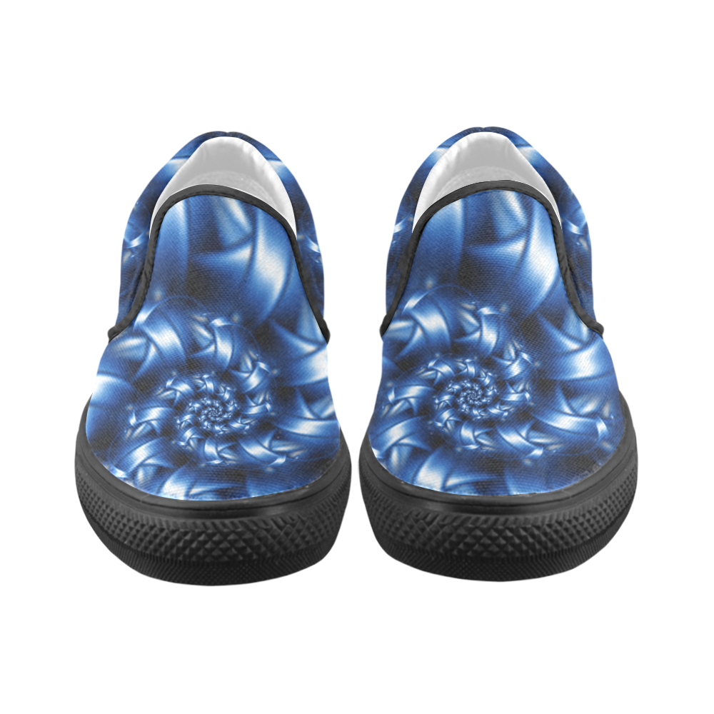Digital Art Blue Fractal Spiral Men's Unusual Slip-on Canvas Shoes (Model 019)