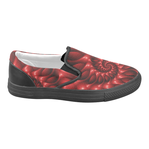 Digital Art Glossy Red Fractal Spiral Women's Unusual Slip-on Canvas Shoes (Model 019)