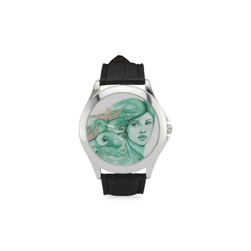 Paper ships Women's Classic Leather Strap Watch(Model 203)