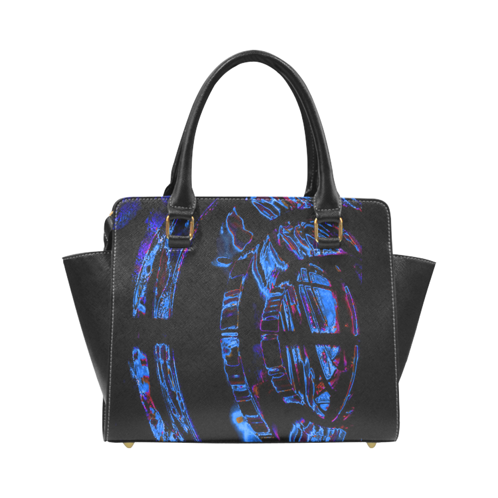 Blue n Purple Abstract Rivet Shoulder Handbag (Model 1645)