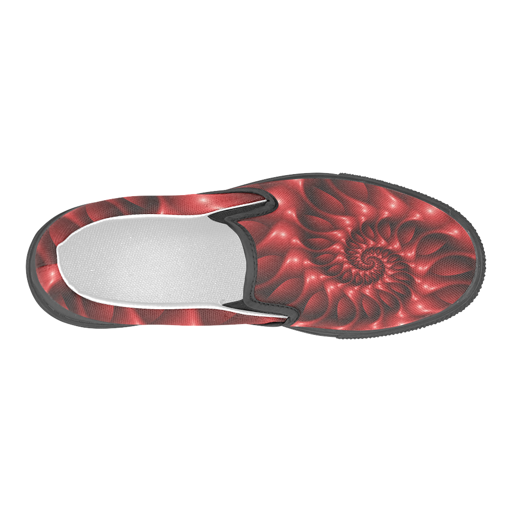 Digital Art Glossy Red Fractal Spiral Men's Slip-on Canvas Shoes (Model 019)