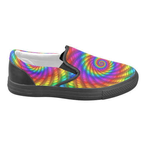 Psychedelic Rainbow Spiral Men's Unusual Slip-on Canvas Shoes (Model 019)