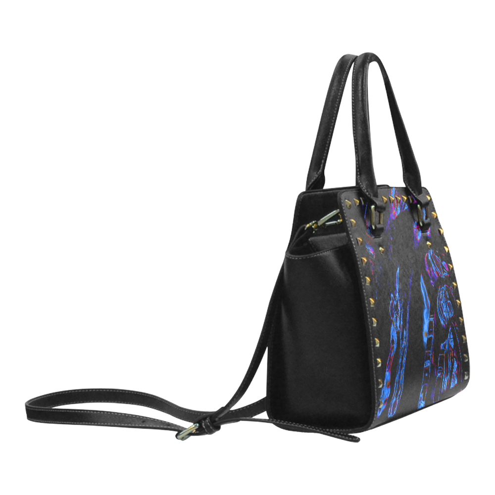 Blue n Purple Abstract Rivet Shoulder Handbag (Model 1645)