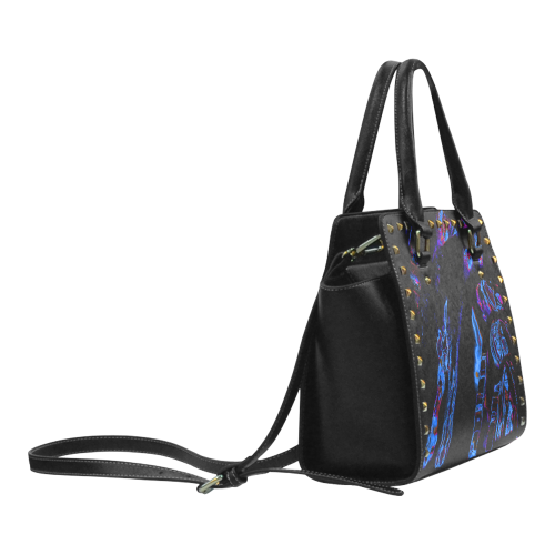 Blue n Purple Abstract Rivet Shoulder Handbag (Model 1645)