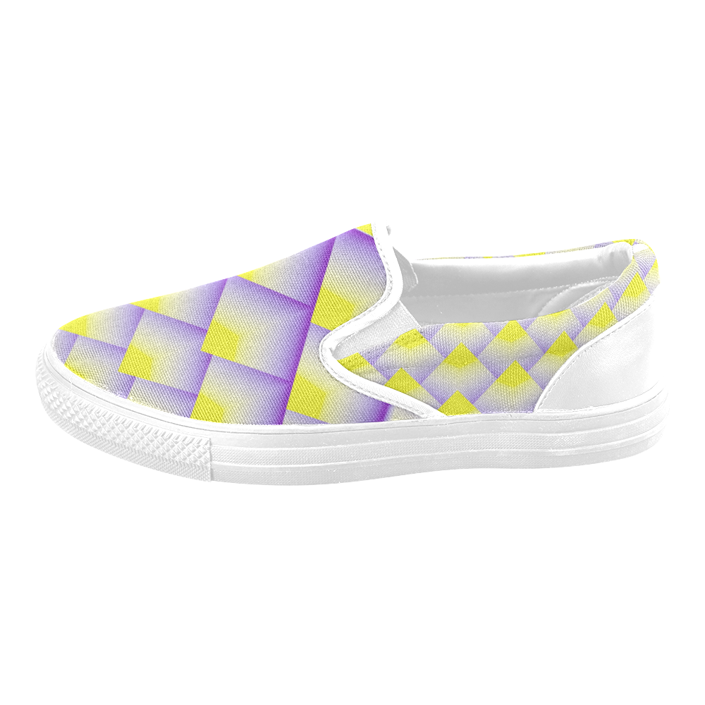 Geometric 3D Purple and Yellow Pyramids Women's Unusual Slip-on Canvas Shoes (Model 019)