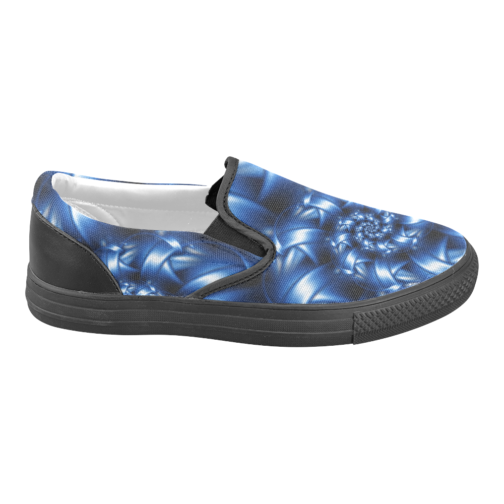 Digital Art Blue Fractal Spiral Men's Unusual Slip-on Canvas Shoes (Model 019)