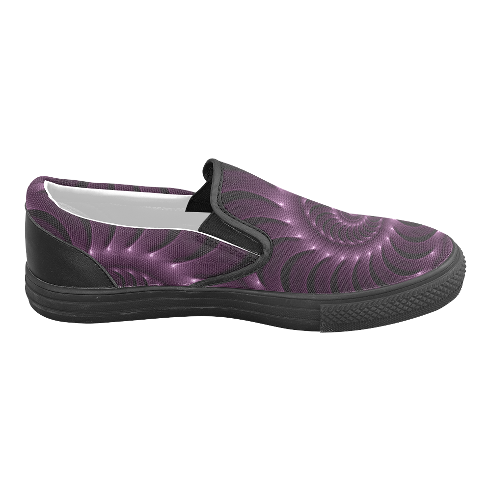 Digital Art Glossy Plum Purple Fractal Spiral Women's Unusual Slip-on Canvas Shoes (Model 019)