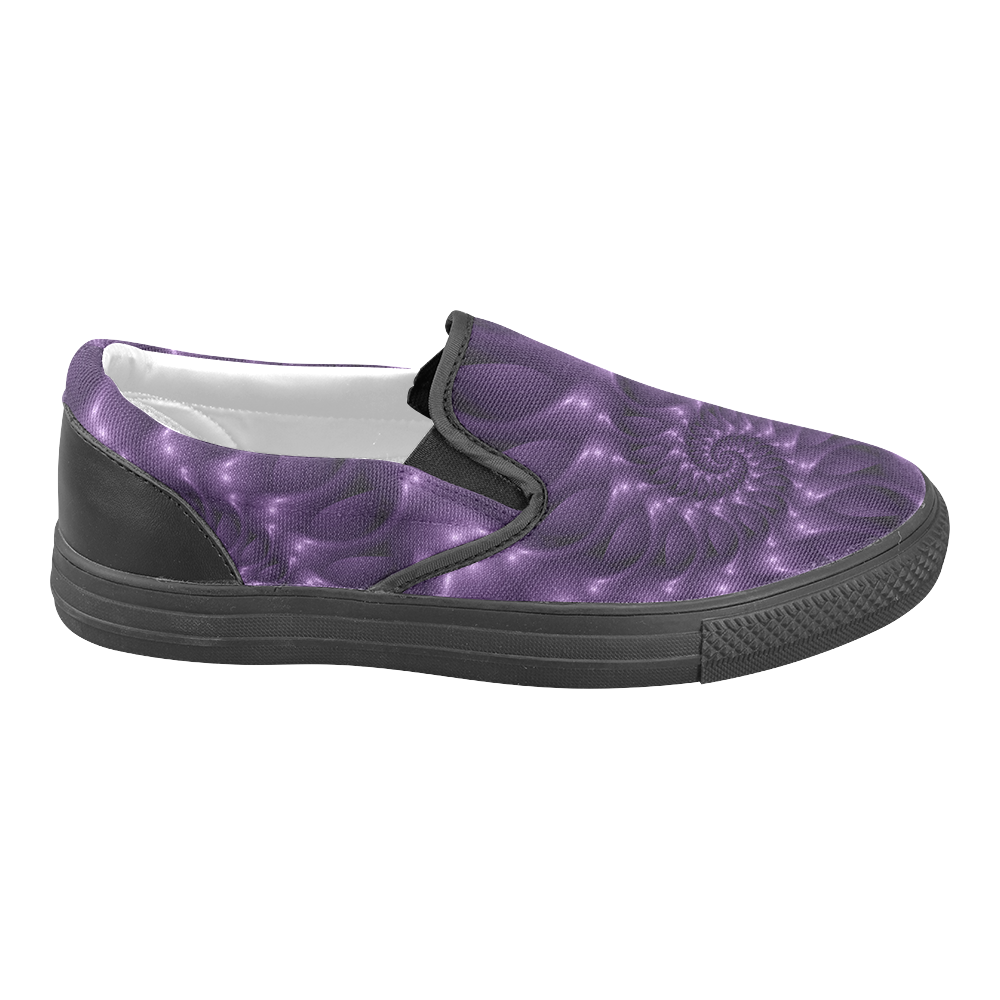 Digital Art Glossy Purple Fractal Spiral Men's Unusual Slip-on Canvas Shoes (Model 019)