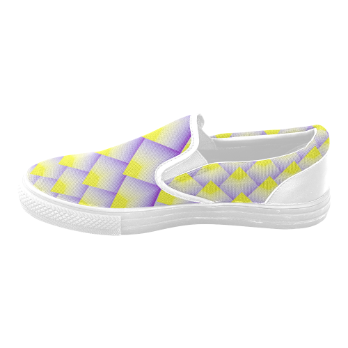 Geometric 3D Purple and Yellow Pyramids Women's Unusual Slip-on Canvas Shoes (Model 019)