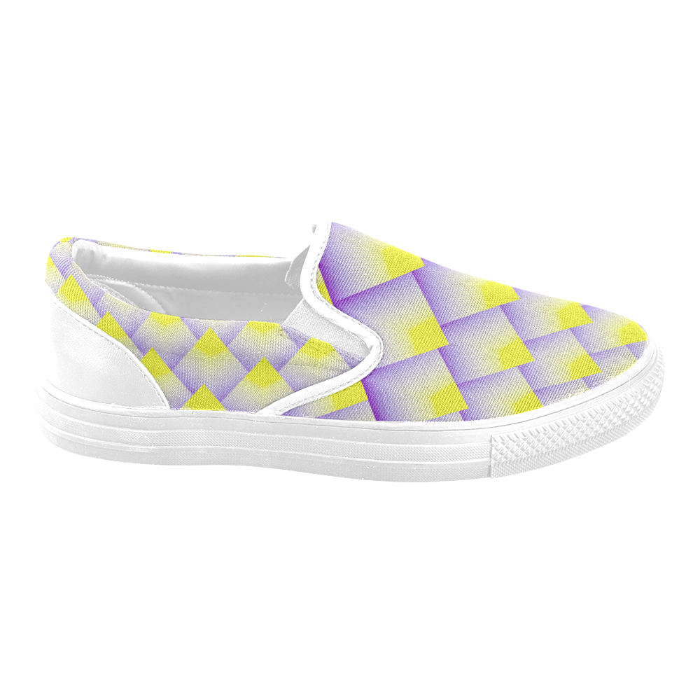 Geometric 3D Purple and Yellow Pyramids Women's Unusual Slip-on Canvas Shoes (Model 019)