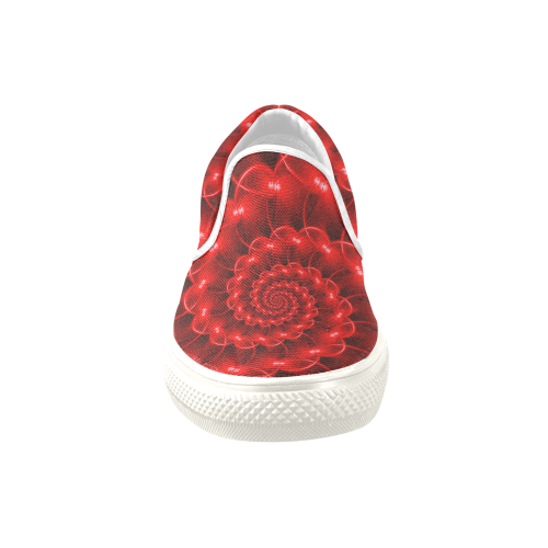 Digital Art Glossy Red Fractal Spiral Men's Unusual Slip-on Canvas Shoes (Model 019)