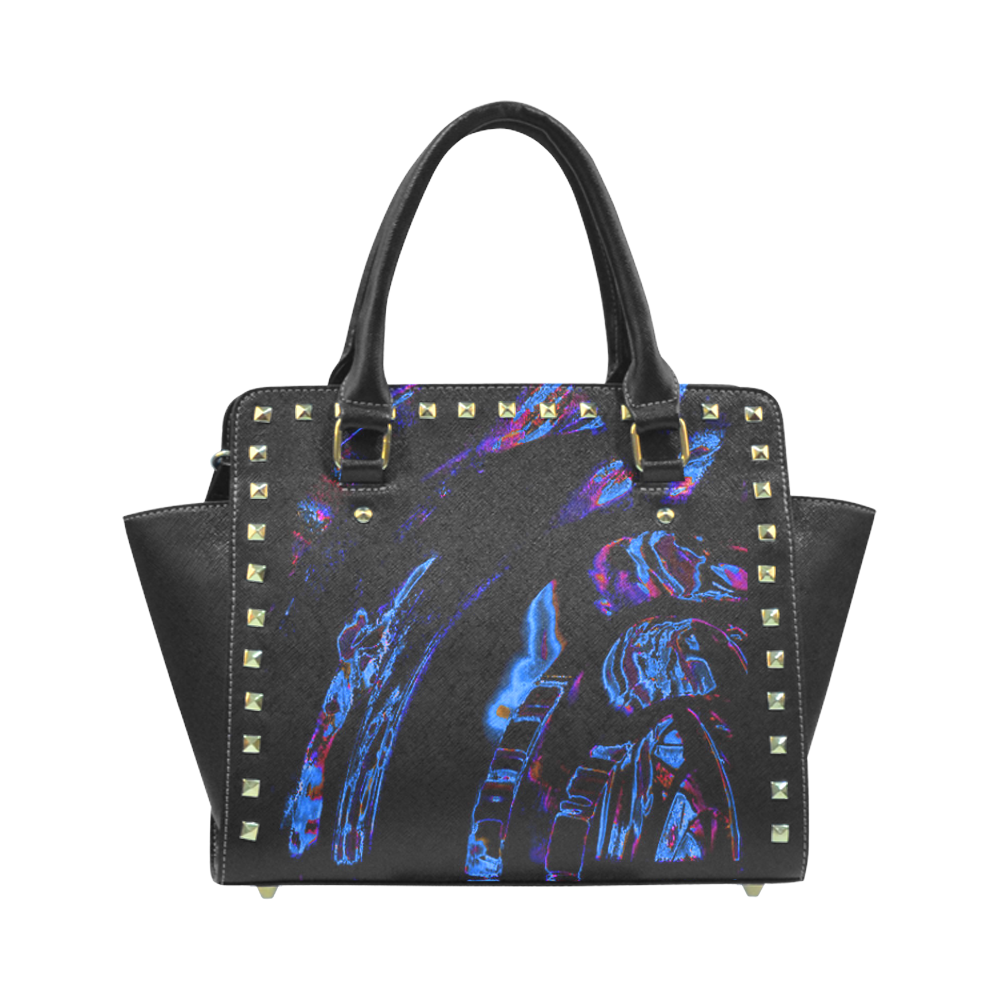 Blue n Purple Abstract Rivet Shoulder Handbag (Model 1645)