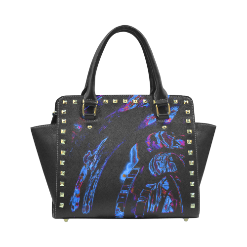 Blue n Purple Abstract Rivet Shoulder Handbag (Model 1645)