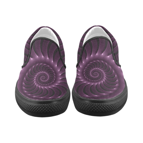 Digital Art Glossy Plum Purple Fractal Spiral Women's Unusual Slip-on Canvas Shoes (Model 019)