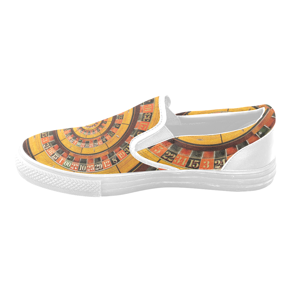 Casino Roullette Wheel Spiral Droste Women's Unusual Slip-on Canvas Shoes (Model 019)