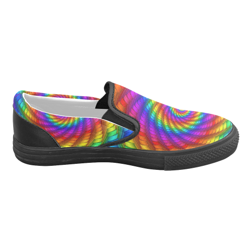 Psychedelic Rainbow Spiral Men's Unusual Slip-on Canvas Shoes (Model 019)