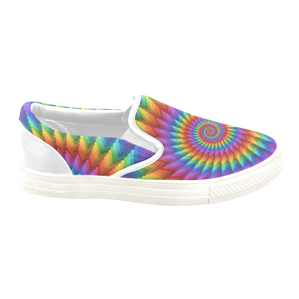 Psychedelic Rainbow Spiral Men's Unusual Slip-on Canvas Shoes (Model 019)