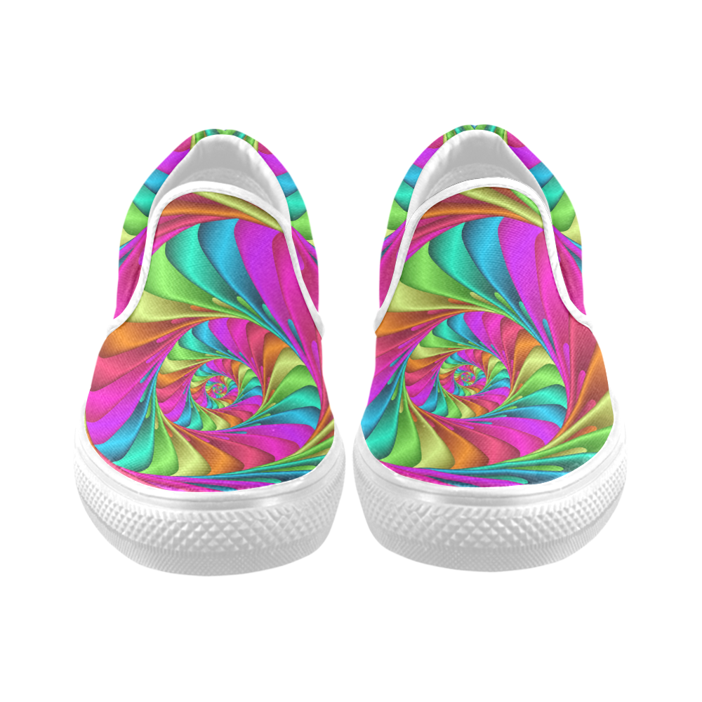 Psychedelic Rainbow Spiral Men's Unusual Slip-on Canvas Shoes (Model 019)