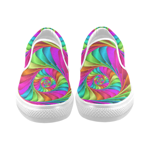 Psychedelic Rainbow Spiral Men's Unusual Slip-on Canvas Shoes (Model 019)