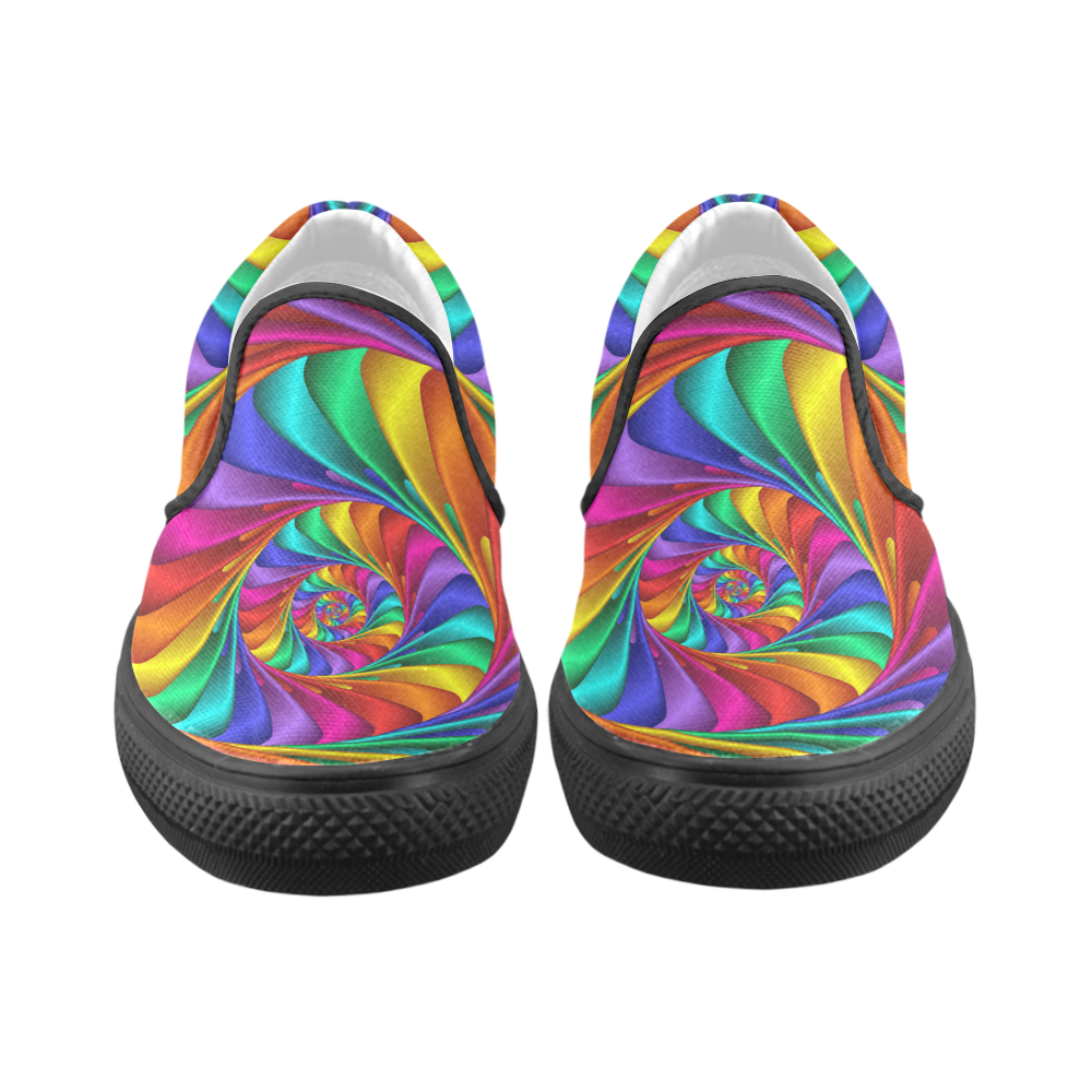 Psychedelic Rainbow Spiral Men's Unusual Slip-on Canvas Shoes (Model 019)