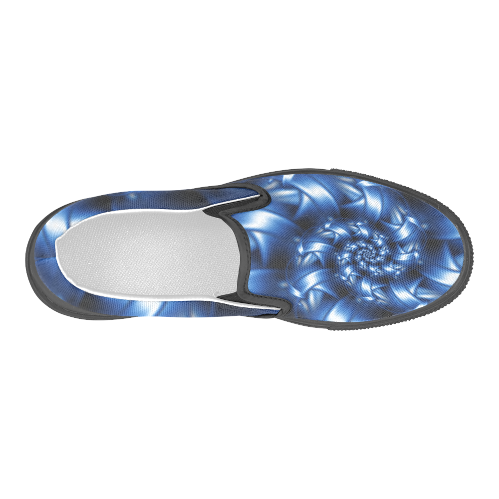 Digital Art Blue Fractal Spiral Men's Slip-on Canvas Shoes (Model 019)