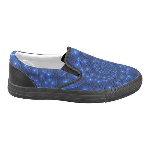 Digital Art Glossy Blue Spiral Fractal Men's Unusual Slip-on Canvas Shoes (Model 019)